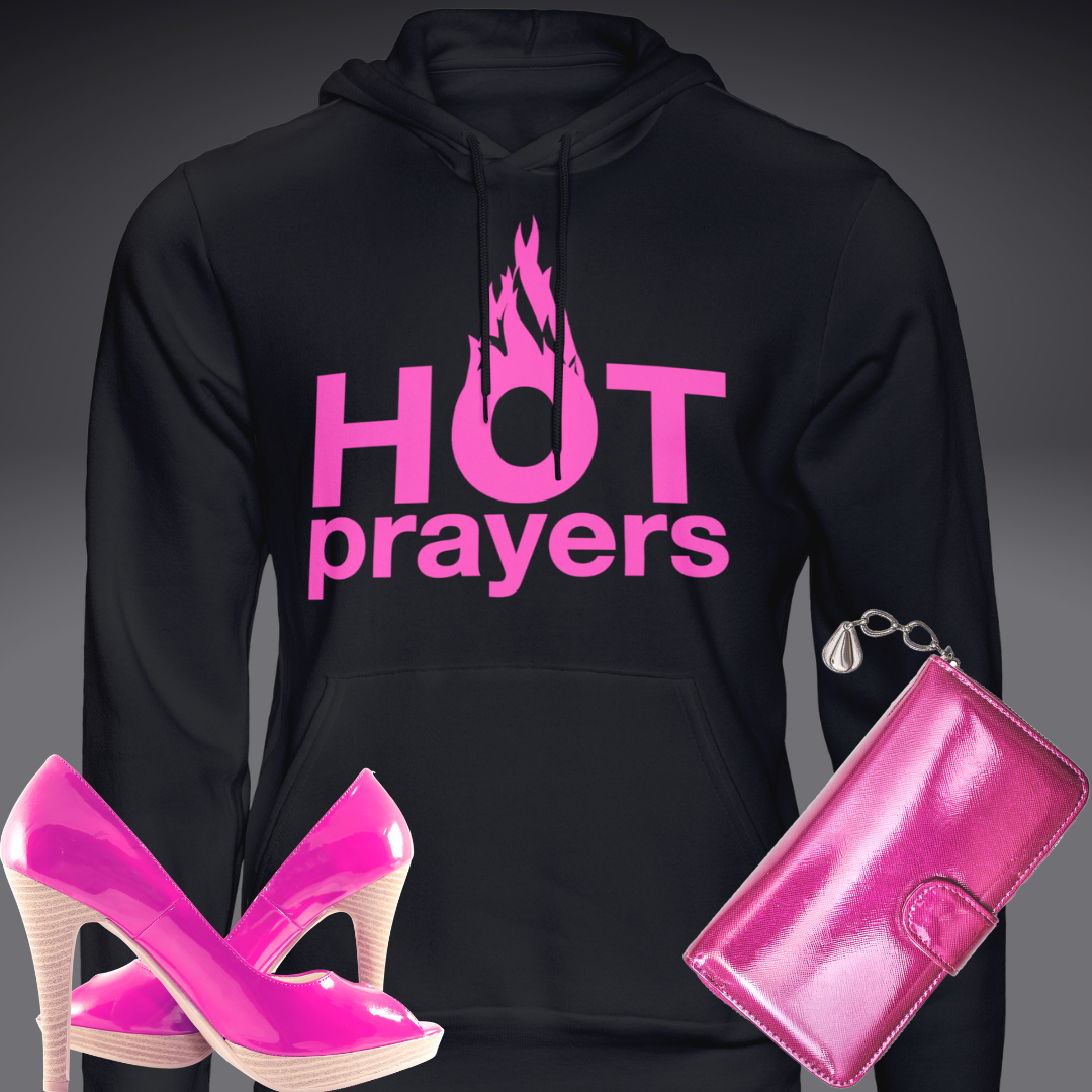 "hot prayers" hoodie ~ soft hot pink on black