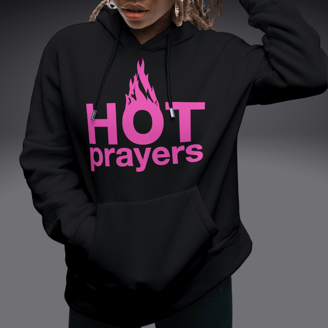 "hot prayers" hoodie ~ soft hot pink on black