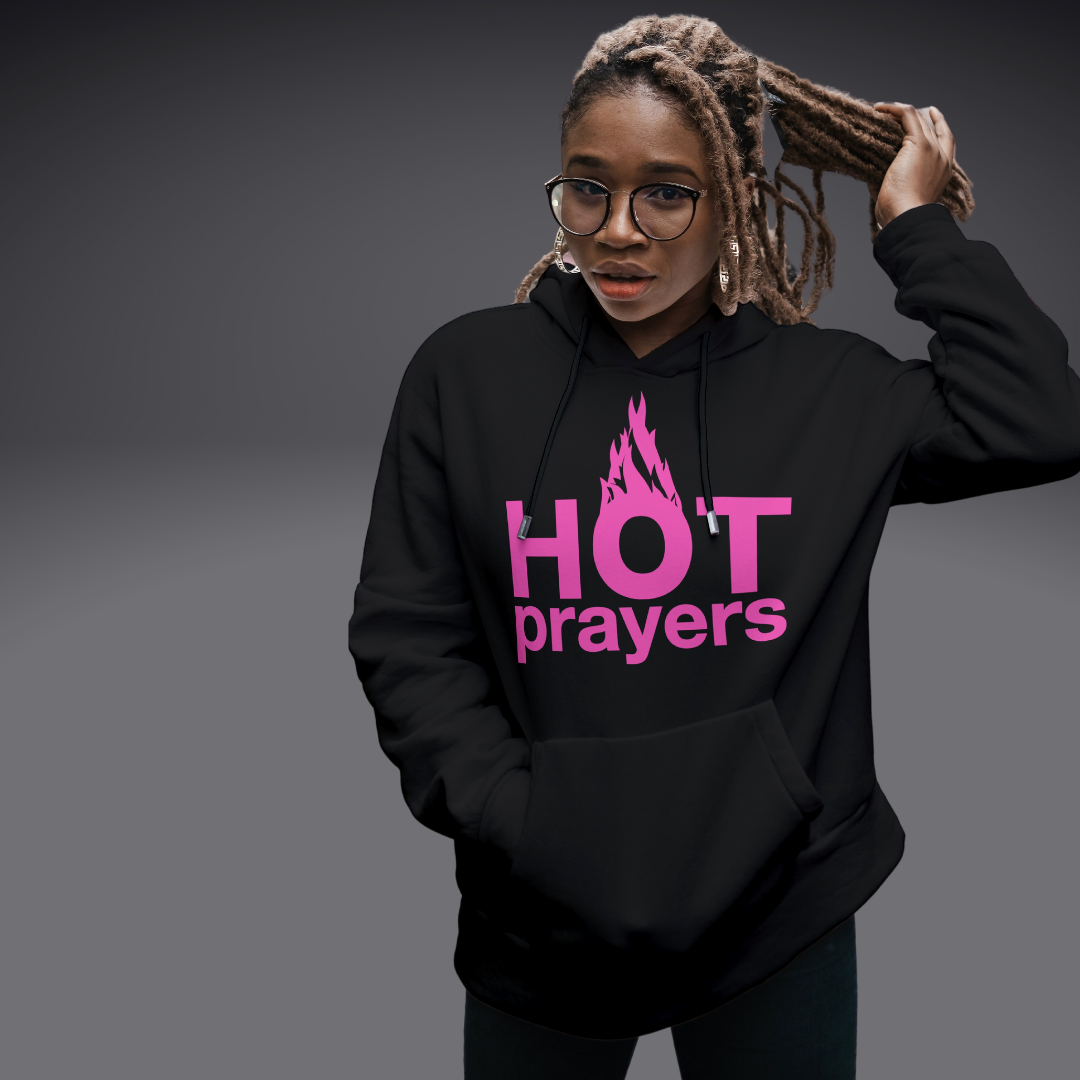 "hot prayers" hoodie ~ soft hot pink on black