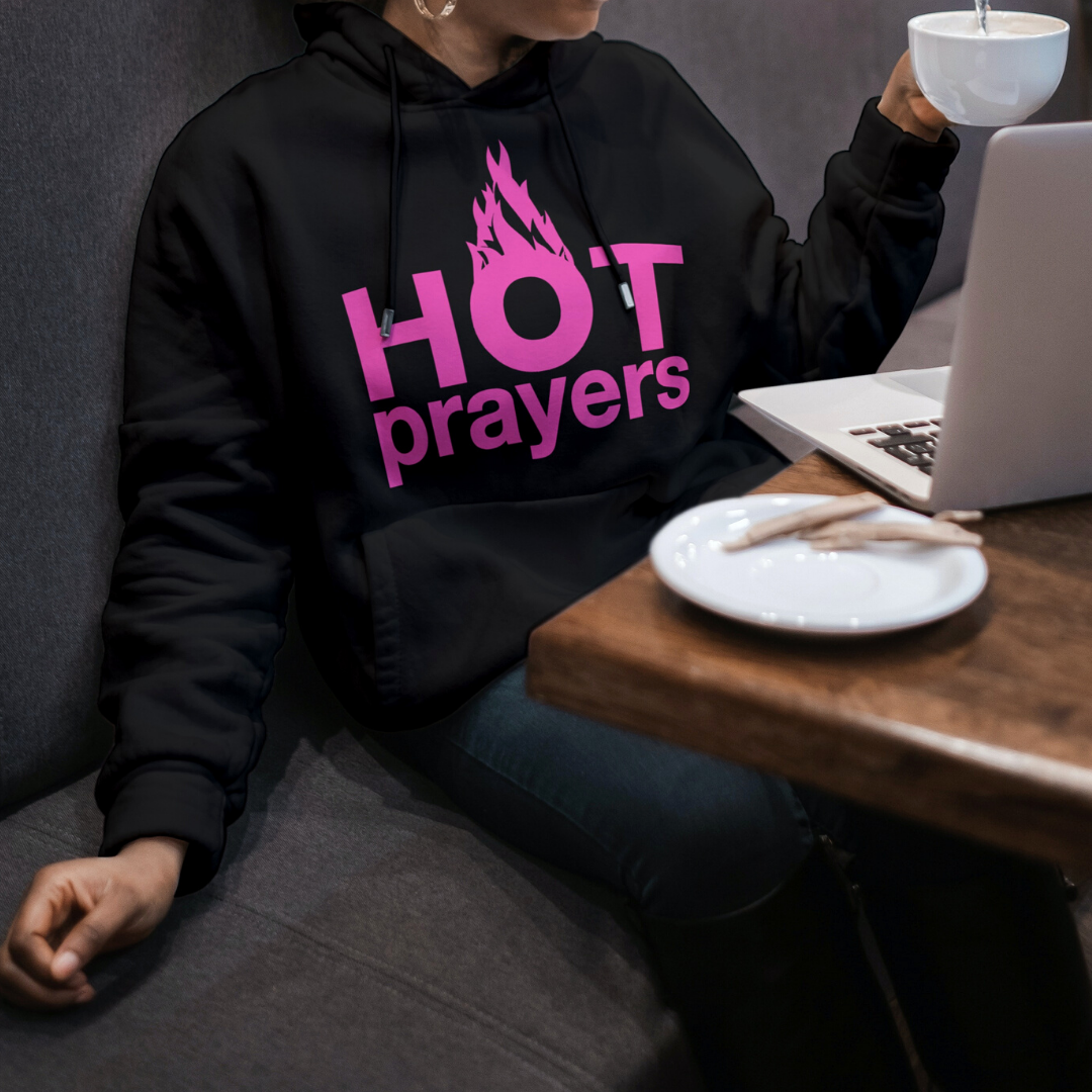 "hot prayers" hoodie ~ soft hot pink on black