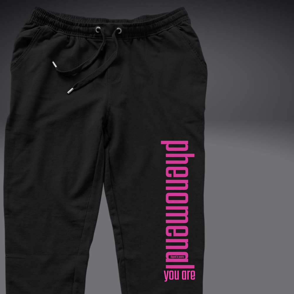 "phenomenal" joggers ~ soft hot pink on black