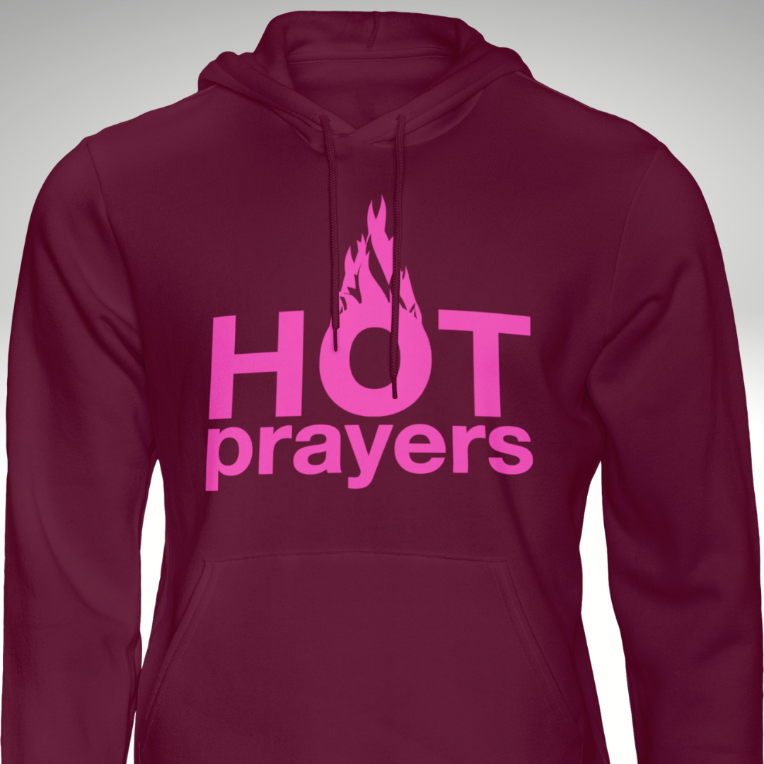 "hot prayers" hoodie ~ soft hot pink on wine