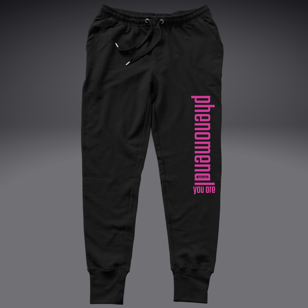 "phenomenal" joggers ~ soft hot pink on black