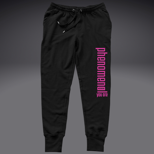 "phenomenal" joggers ~ soft hot pink on black
